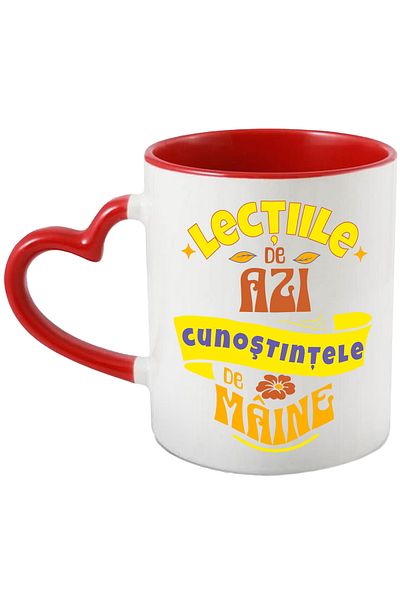 StoryGift Romania Today's Lessons, Tomorrow's Knowledge Mug, 330ml, Ceramic with Red Heart Handle, With ,STG