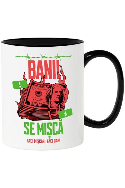 StoryGift Romania Mug money moves, you make moves you make money, banknote, 330ml, Ceramic with Handle, With, STG