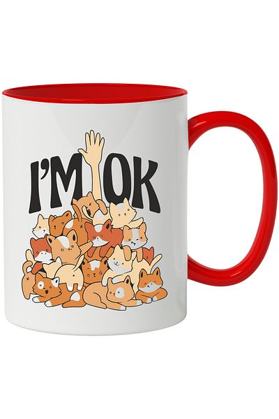 StoryGift Romania Mug With Message In English I'm Ok, Pile Of Cats, Animals, Multicolor 330 ml, C, Cu,STG