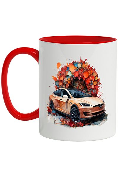 StoryGift Romania Car Mug, Tesla, Abstract Illustration, Wheels, Multicolor 330 ml, Ceramic c, With, STG