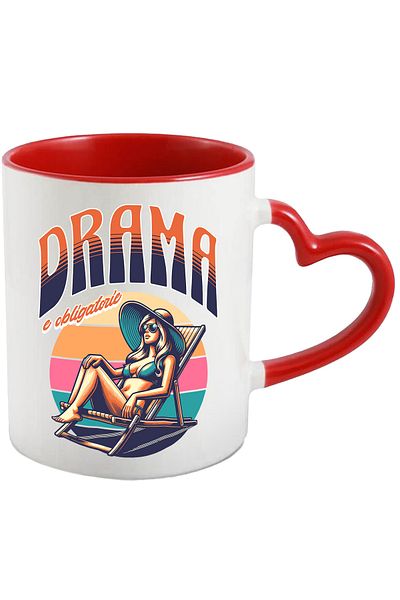 StoryGift Romania Mug Girl on a beach lounger Funny Text Drama Is Obligatory, 330ml, Ceramic with, With, STG