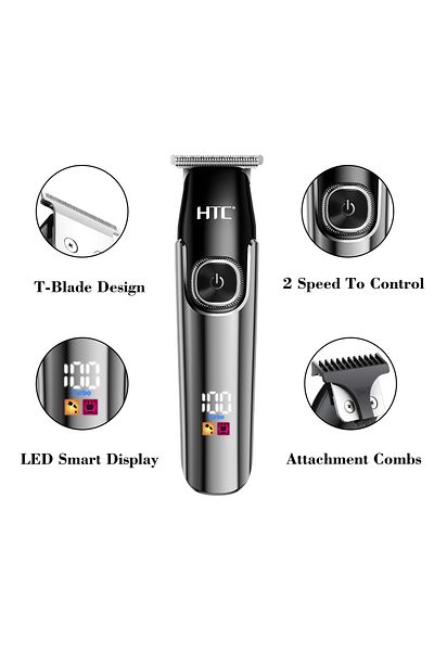HTC Hair Clipper, Beard Trimmer with 2 Speed Settings, LED Display and 3 Combs, AT588 (BLACK)