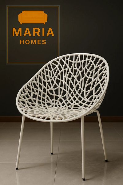 MARIA HOMES Modern White Net Design Outdoor Chair – Stylish & Durable Plastic Seating