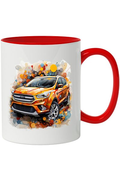 StoryGift Romania Mug With Car, Ford Kuga, Mosaic, Polka Dots, Paint, Multicolor 330 ml, Ceramic c, With ,STG