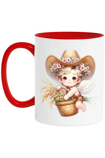 StoryGift Romania Mug with a flying baby | holding a basket of herbs | illustration | hat |, With ,STG