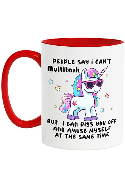 StoryGift Romania Mug with a unicorn with glasses | illustration | message "People say I can't, With ,STG