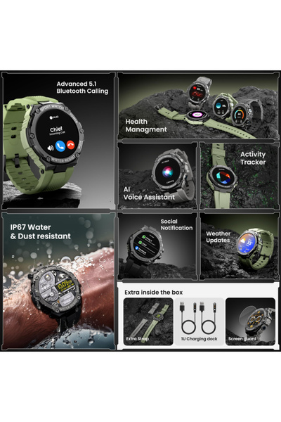Promate ساعة ذكية xWatch-R19 للرجال - 1.53 بوصة - تدعم البلوتوث - مقاومة للماء - أسود