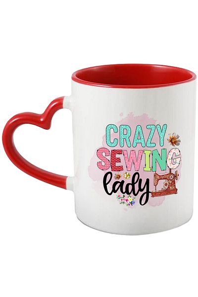 StoryGift Romania Mug with the message "Crazy sewing lady", profession, illustration, work, dedication, steps, With ,STG