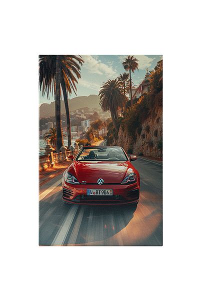 StoryGift Romania Canvas Painting 100 x 70CM Speed ​​Sports Car Volkswagen Cabrio in Motion Next to ,STG