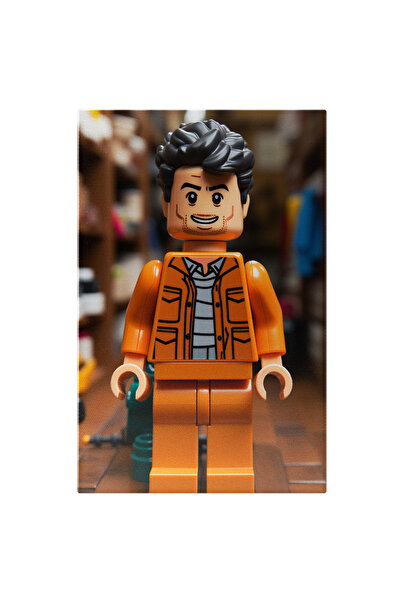 StoryGift Romania Tablou Canvas: Lego Barbat In Echipament Portocaliu Cu Barba Si Par Negru Intr-un Depozit Pict