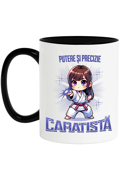 StoryGift Romania Mug Brunette karate girl ready for battle, martial arts, 330ml, Ceramic c, Cu, STG