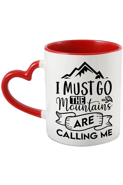 StoryGift Romania Mug with mountain and text "I have to go, the mountains are calling me" with Red Heart Handle, With ,STG