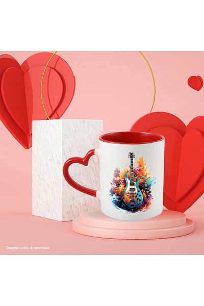 StoryGift Romania Electric Guitar Mug, Abstract Illustration, Paint Splash, Multicolor 330 m, With ,STG