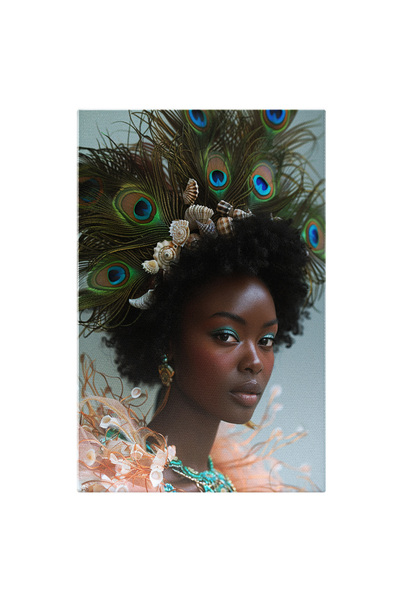 StoryGift Romania Tablou Canvas Fantezia Marină Doamna Iubitoare De Modă Cu Scoici Și Pene De Păun , Pictura Digi