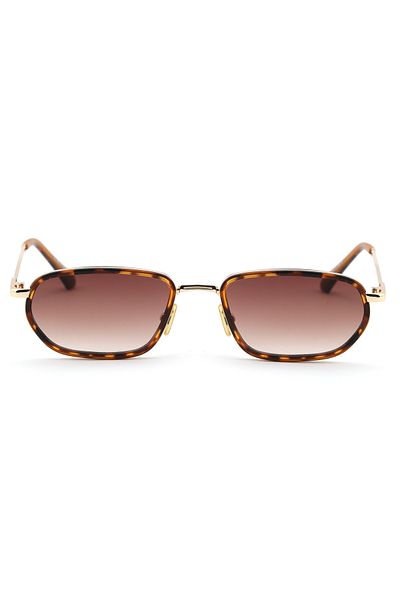 Angel Eyes Minimal Geometric Design Gold Leopard Frame Brown Glass Sunglasses Women%Men Ce Certificated