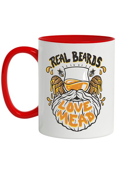 StoryGift Romania Mug With Message in English Real Beards Love Mead, Honey, Bees, Multicolor 330 ml, With ,STG