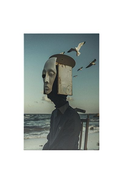 StoryGift Romania Canvas Painting 70 x 50CM Mysterious Character with a Mask on His Face on a Chair Next to You, STG