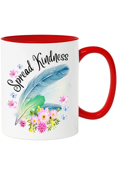 StoryGift Romania Mug with 3 feathers and multicolored flowers with the message "Spread Kindness", spread b, Cu,STG