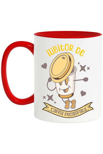 StoryGift Romania Fresh Coffee Lover Dancing Coffee Mug, 330ml, Ceramic with Red Handle, With ,STG