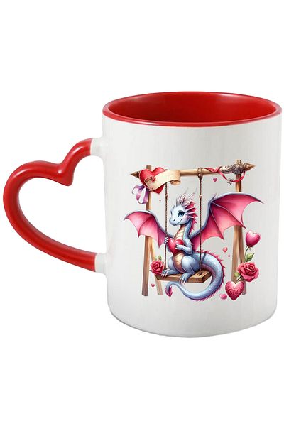 StoryGift Romania Mug with a dragon swinging, illustration, heart, popcorn, affection,, With ,STG