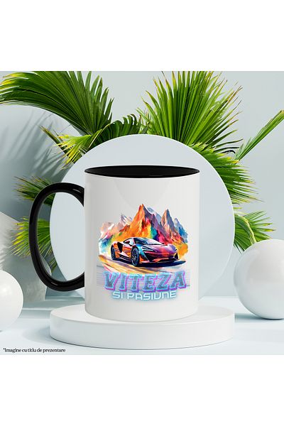 StoryGift Romania Cana Cu Mesaj Viteza Si Pasiune, Masina Sport, Munte, Multicolor 330 ml, Ceramic, Cu ,STG