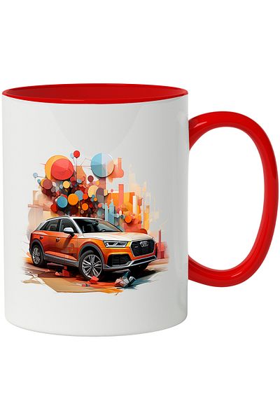 StoryGift Romania Mug With Car, Audi, Cubes, Circles, Illustration, Abstract, Multicolor 330 ml, , With ,STG