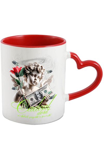 StoryGift Romania Angel Mug with Flower and American Dollars - The Desired Gift, 330ml, Ceramic with Handles, With ,STG