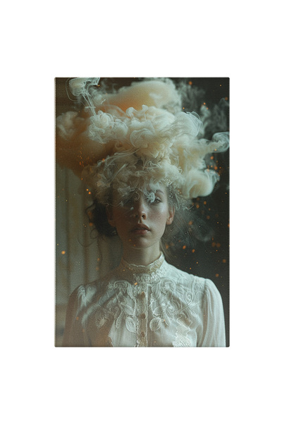 StoryGift Romania Tablou Canvas Iluzia Pălăriei Din Fum Și Ploaia De Sclipici Pe Silueta În Alb A Domnișoarei Gil