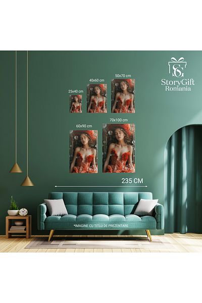 StoryGift Romania Tablou Canvas The Beautiful Child Cu Parul Ondulat In Rochie Decoltata Cu Umerii Goi Si Ochii