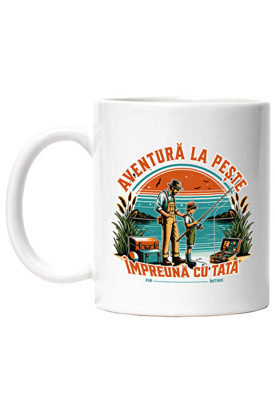 StoryGift Romania Cana Aventura la Peste - impreuna cu Tata pescuit, 330ml, Ceramic cu Maner Alb, Cu Ma,STG
