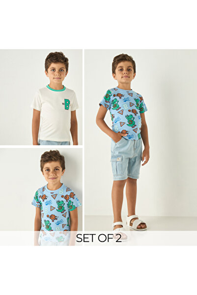 Juniors Printed Crew Neck T-Shirt With Short Sleeves - Set Of 2