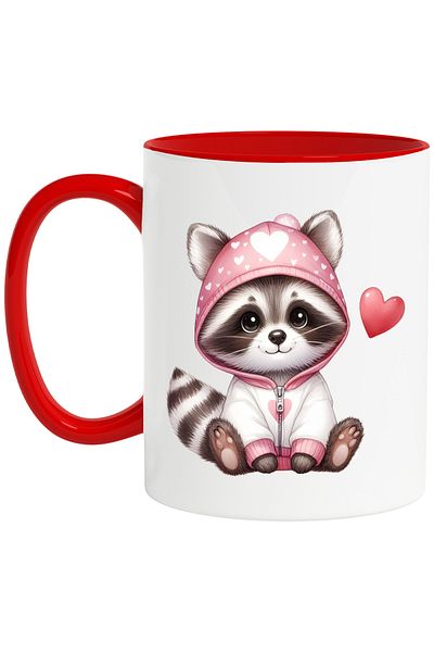StoryGift Romania Mug with a raccoon in a hoodie, illustration, heart, cheerful, playful, for children, With,STG