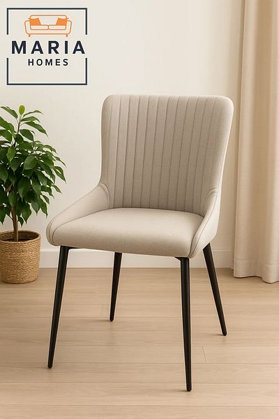 MARIA HOMES Light Grey Fabric Dining Chair with Vertical Stitching – Modern Padded Seating