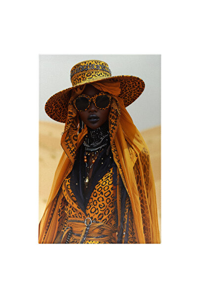 StoryGift Romania Tablou Canvas Diva Africana Tinuta Stil Leopard Cu O Palarie Mare Si Ochelari Cu Salopeta Si C