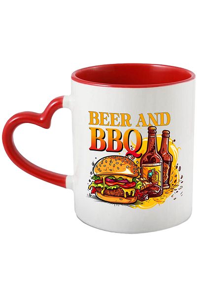 StoryGift Romania Mug with hamburger and beer with the message "Beer and BBQ", cooking, illustration, chefs, With ,STG