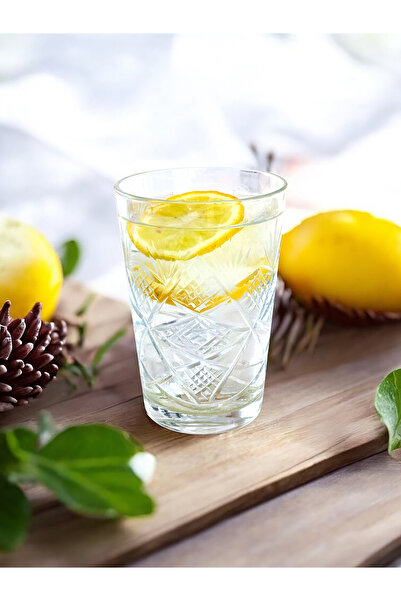 Ayoba Kristal Kesme Su Bardağı 6 Adet - Kesme Göz Desen - Premium Şık Cam Bardak