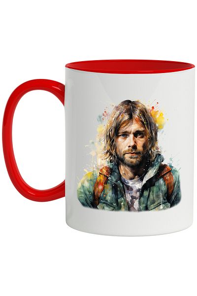 StoryGift Romania Mug With Kurt Cobain, Vocalist, Famous Singer, Nirvana, Multicolor 330 ml, Sky, With, STG