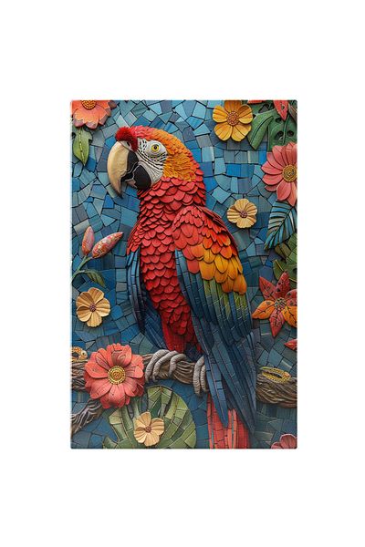 StoryGift Romania Tablou Canvas Arta Manuala Creatie Un Papagal Cu Penele Colorate Pe O Ramura Cu Flori Frumoase