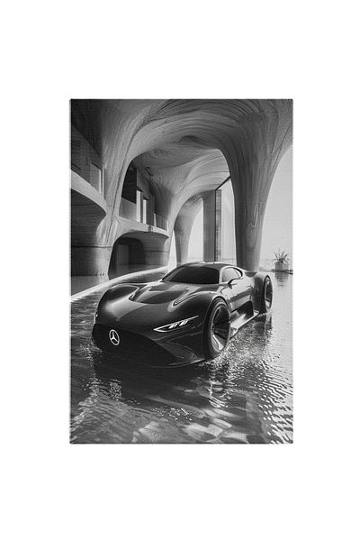 StoryGift Romania Canvas Painting 70 x 50CM Black and White Luxury Mercedes Sports Car in a Puddle of Water, STG