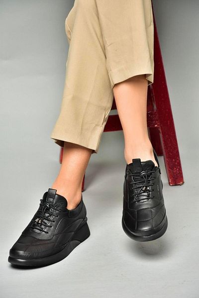 Fox Shoes P555193203 Μαύρο γνήσιο δέρμα Comfort Orthopedic Sole Γυναικεία παπούτσια