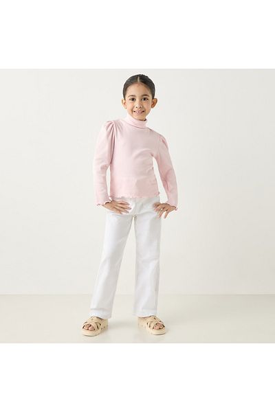 Juniors تي شيرت سادة برقبة عالية وأكمام طويلة