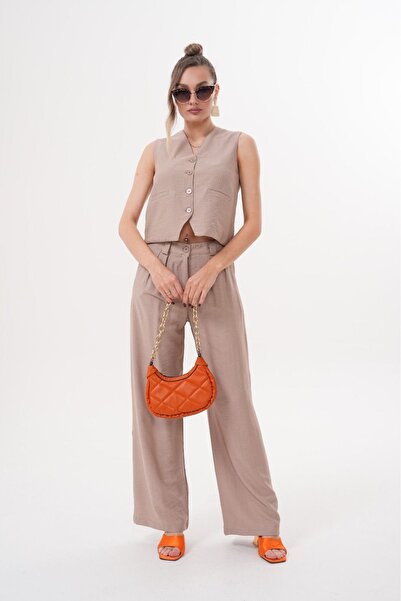 Makarina Women's Front Buttoned Vest Pants Double Set