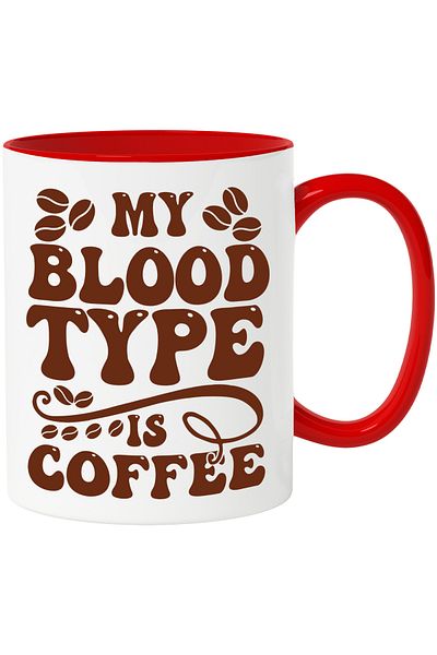 StoryGift Romania Mug with the message "My blood type is "coffee"" with Red Handle, With Red Handle STG, STG