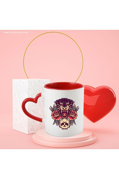 StoryGift Romania Panther Head Mug, Skull, Roses, Flowers, Fangs, Retro, Multicolor 330 , With ,STG