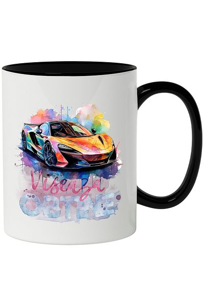StoryGift Romania Mug With Message Dream It, Sports Car, Watercolor, Multicolor 330 ml, Ceram, With ,STG