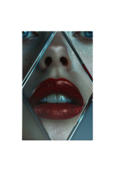 StoryGift Romania Tablou Canvas Buzele Roșii Îm Centrul Rombului Mrtalic Ca O...