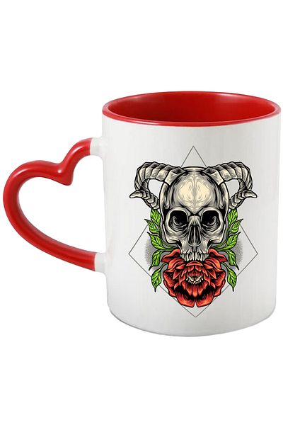 StoryGift Romania Mug With Flower, Leaves, Skull, Horns, Diamond, Geometric, Multicolor 330 ml, C, Cu,STG