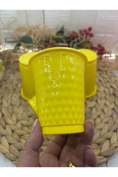 Deniz Party Store Yellow Plastic Patterned Glass 25 Pieces 250 Cc