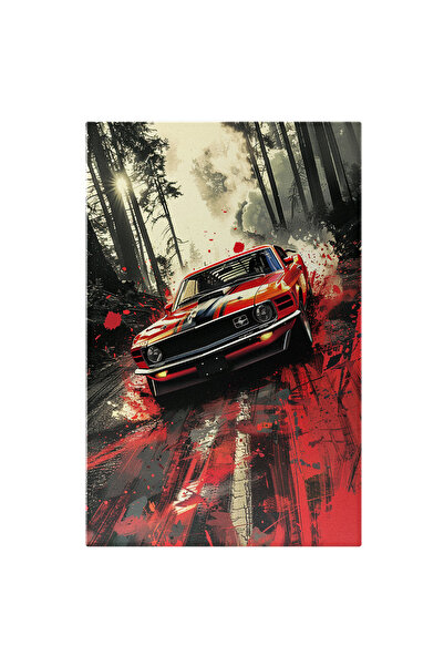StoryGift Romania Tablou Canvas Furia Rosie Masina Prin Padurea Intunecata Si Pustie Lasand In Jurul Ei Vopsea R