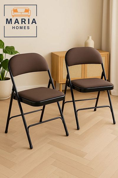 MARIA HOMES Durable Black Folding Chair with Brown Cushion for Home & Events